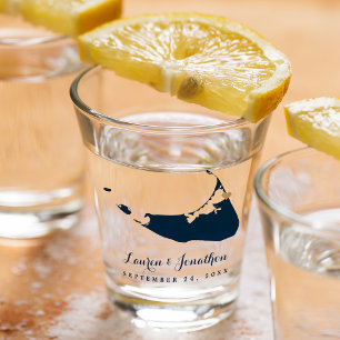 Verre A Shot Marine Blue Nantucket Island Carte Gold Heart Mari