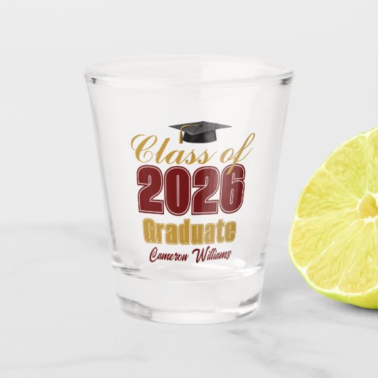 Verre A Shot Maroon Gold Class of 2026 Custom Graduation Party (Devant)