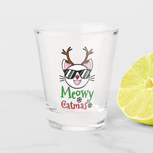 Verre A Shot Meowa Catmas Noël Kitty Chat Rouge Nez Reindeer (Devant)