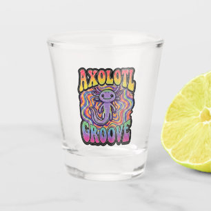 Verre A Shot Mignon Axolotl Hippie Groovy Art Rétro 70s Arc-en-