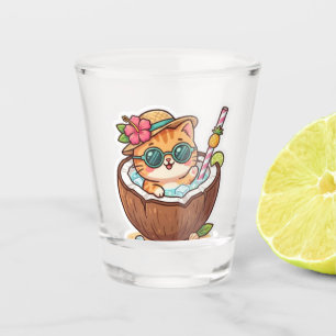 Verre A Shot Mignon Kawaii Chat Cocotier Lunettes Été BSticker