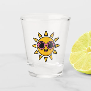 Verre A Shot Mignon Kawaii Soleil Rétro Portant des Lunettes de