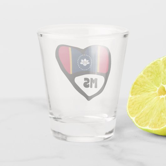 Verre A Shot Mississippi, MS Drapeau D'État Dans Le Coeur, Verr (Dos)
