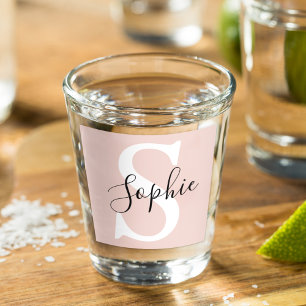 Verre A Shot Moderne Monogramme de Nom Personnalisé Rose Pastel