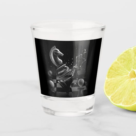 Verre A Shot Monochrom d'échecs dramatique (Devant)