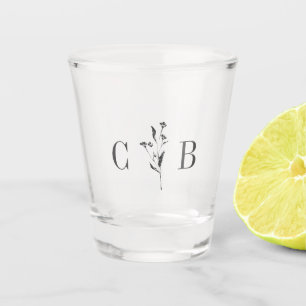 Verre A Shot Monogramme blanc botanique simple Mariage initial