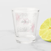 Verre A Shot Monogramme de nom de fleurs roses argentées élégan (Dos)