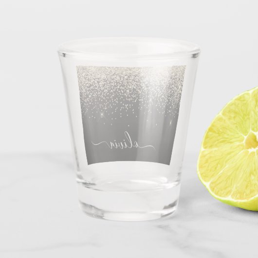 Verre A Shot Monogramme de nom girly script pailleté or noir (Dos)
