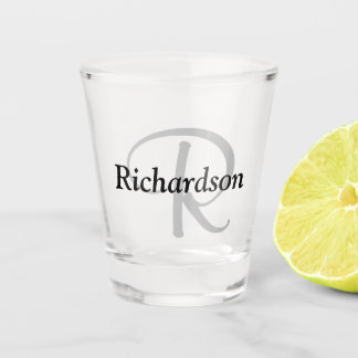 Verre A Shot Monogramme élégant noir gris argent Nom