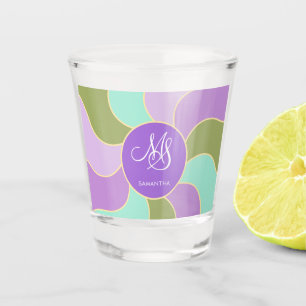 Verre A Shot Monogramme Élégant Rétro Soleil & Vagues Purple Ve