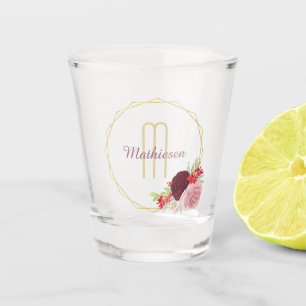 Verre A Shot Monogramme floral géométrique de cadre d'or