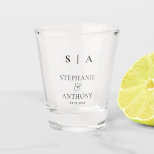 Verre A Shot Monogramme minimaliste moderne Mariage noir et bla