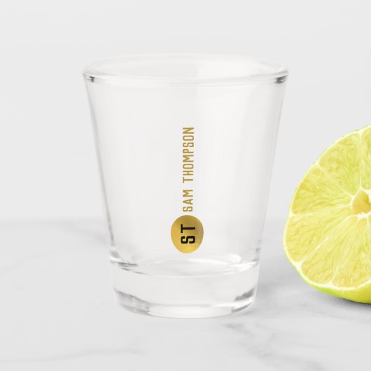 Verre A Shot Monogramme moderne noir & or élégant personnalisé (Devant)