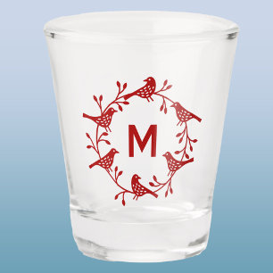 Verre A Shot Monogramme Oiseau et fleurs couronne scandinave
