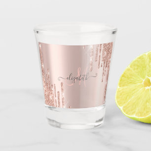 Verre A Shot Monogramme Or Rose avec Gouttes de Paillettes Mode