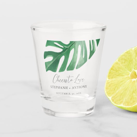 Verre A Shot Monstère tropicale verte Feuille Mariage d'été (Devant)