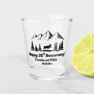 Verre A Shot Montagnes et orignal 25e anniversaire de mariage