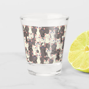 Verre A Shot Motif de chats blancs et gris