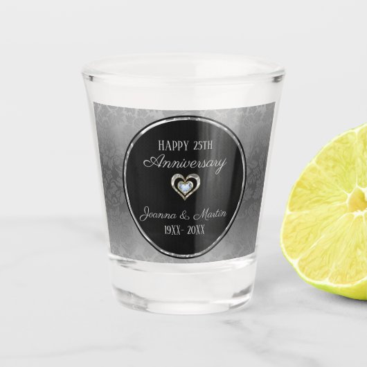 Verre A Shot Motif de Damas Gradient Argent Anniversaire (Devant)
