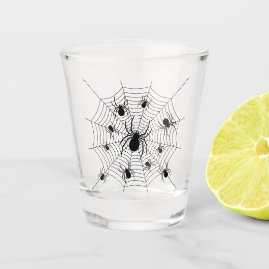 Verre A Shot Motif d'Halloween Black White araignées (Devant)