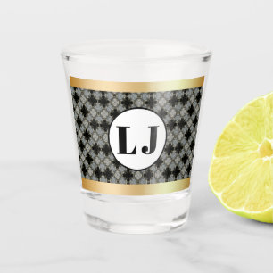 Verre A Shot Motif Floral Noir Et Gris Avec Monogramme