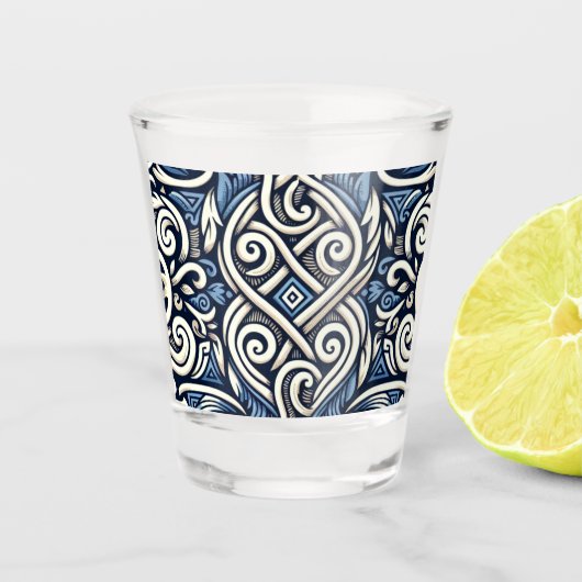 Verre A Shot Motif moderne grec bleu et blanc (Devant)