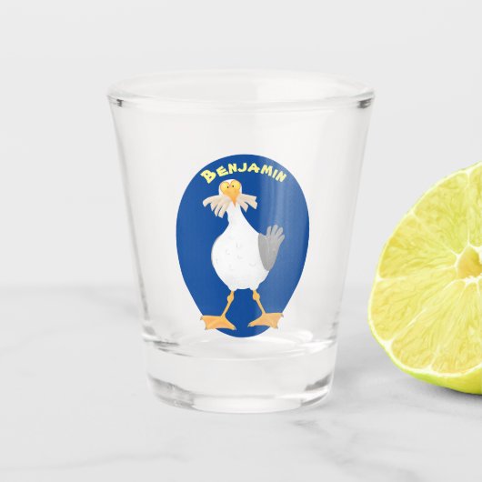 Verre A Shot Mouette drôle avec frites dessin animé (Devant)