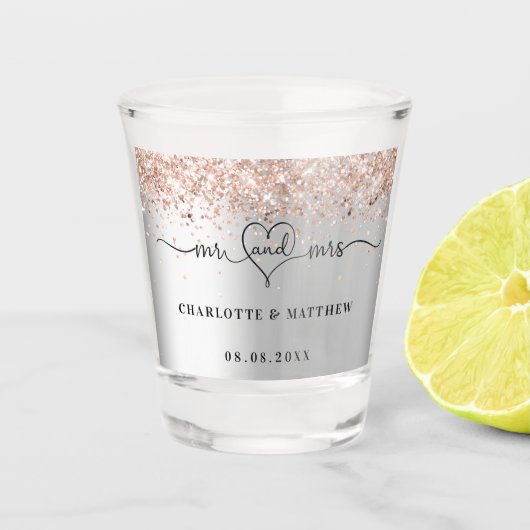 Verre A Shot Mr mrs jeunes mariés rose gold mariage argent (Devant)