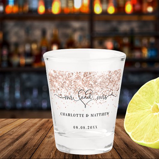 Verre A Shot Mr mrs jeunes mariés rose gold  paillettes mariage