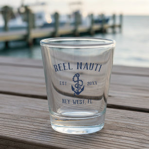 Verre A Shot Nautical Navy Blue Rustic Ancre Nom du bateau