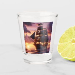 Verre A Shot Navire pirate au lever/coucher du soleil