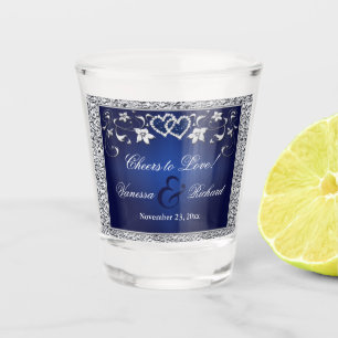 Verre A Shot Navy, Silver Floral, Hearts Shot glass