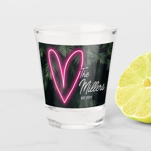Verre A Shot Neon Tropical Palm Love Wedding Favor (Devant)