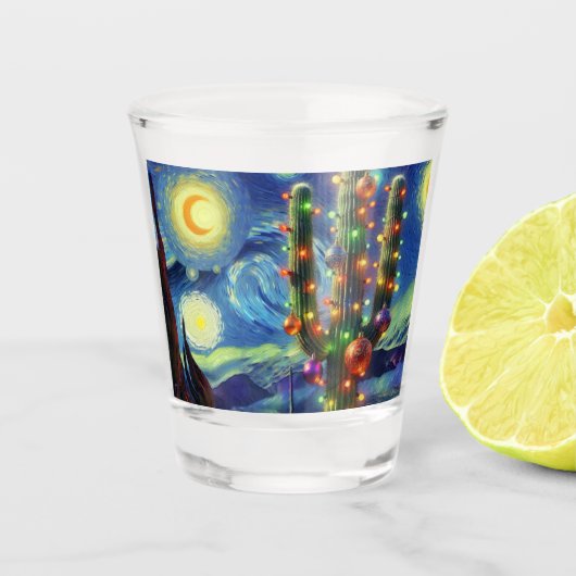 Verre A Shot Noël dans le désert Sud-Ouest Saguaro Cactus (Devant)