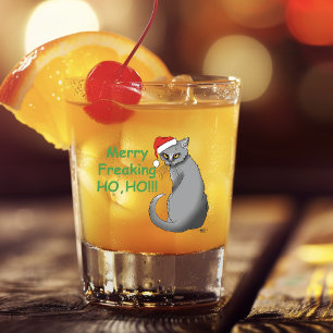 Verre A Shot Noël Drôle Chat Gris Grincheux Humour Fêtes
