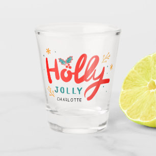 Verre A Shot Noël Holly Jolly Fun Winter Nom personnalisé