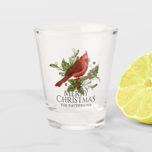 Verre A Shot Noël Houx et Cardinal Rouge Personnalisé
