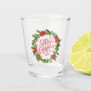 Verre A Shot Noël Red Green Wreath Holly Ivy Typographie