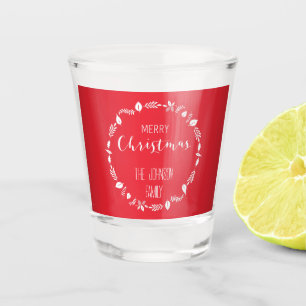 Verre A Shot Noël Rouge Avec Décor Feuille Blanc