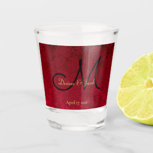 Verre A Shot Noël Rouge Or Noir Mariage d'hiver Monogramme