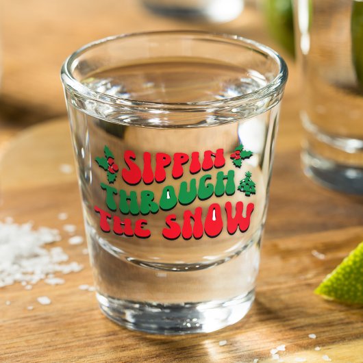 Verre A Shot Noël Sippin À Travers La Neige Drôle Hiver