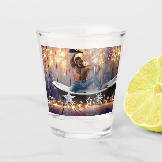 Verre A Shot Noël SlipperyJoe en or argent étoiles lumières hum (Devant)