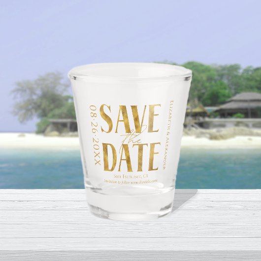 Verre A Shot Noir & Blanc Gold Script Wedding Enregistrer la da