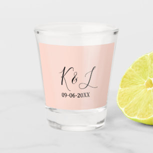 Verre A Shot nom de couple de mariage lettre date fond pastel r