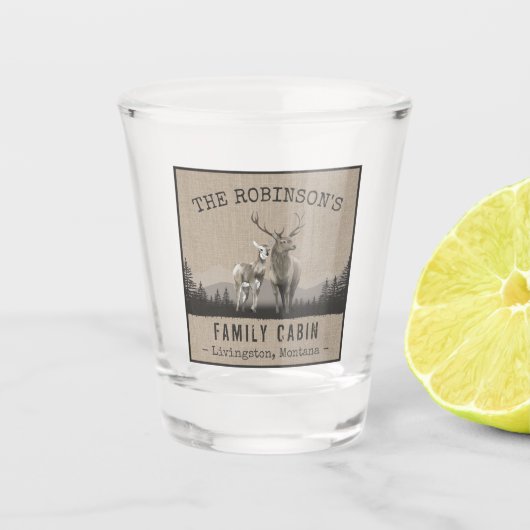 Verre A Shot Nom de la famille Cabine Deer Pine Tree Forest Bur (Devant)