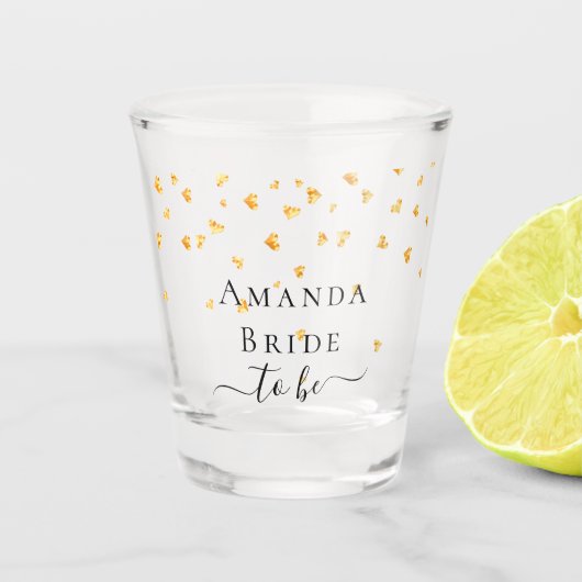 Verre A Shot Nom de la future mariée avec paillettes de cœurs d (Devant)