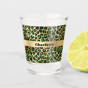Verre A Shot Nom de motif de léopard guépard en or vert émeraud