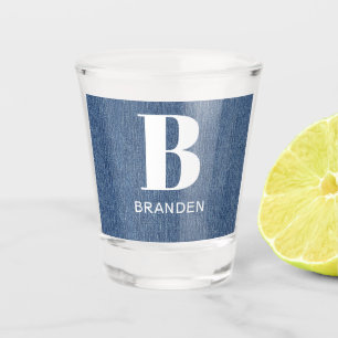 Verre A Shot Nom du monogramme, Denim bleu clair Imprimer 1,5 o
