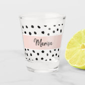 Verre A Shot Nom du monogramme moderne | Points rose et noir Pa (Devant)