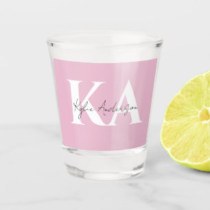 Verre A Shot Nom du monogramme personnel rose moderne -